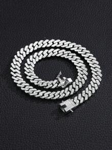 1 pieza Collar con forma de diamante de cristal azul colorido de estilo clásico de hip-hop, accesorio de moda unisex punk, collar de cadena, adecuado para el estilo callejero de niños y niñas