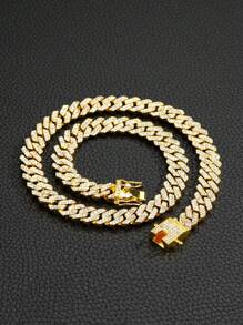 1 pieza Collar con forma de diamante de cristal azul colorido de estilo clásico de hip-hop, accesorio de moda unisex punk, collar de cadena, adecuado para el estilo callejero de niños y niñas