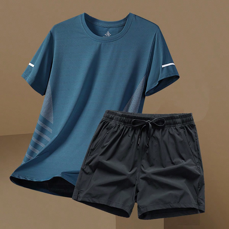 Conjunto de camiseta de manga corta y pantalones cortos deportivos de 2 piezas de estilo de novio, de seda de hielo de secado rápido y sensación ref