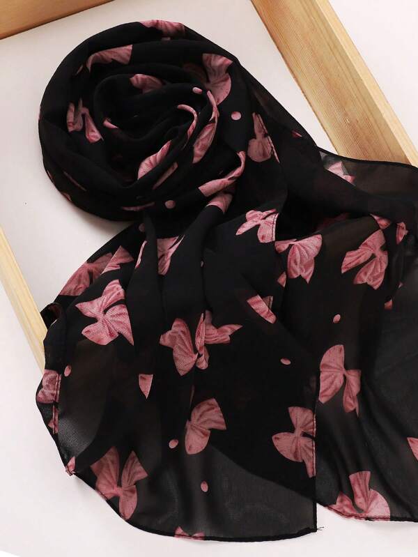 1pc Women Chiffon Hijab Floral Printed Scarves Women Headscarves Headband Winter Fall For Abaya Valentine's Day Valentines Women Veil