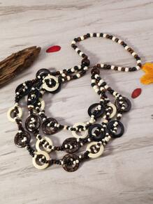 1pc Bohemian-Style Multi-Layer Circle Natural Coconut Shell & Wood Beaded Necklace