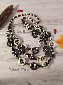 1pc Bohemian-Style Multi-Layer Circle Natural Coconut Shell & Wood Beaded Necklace