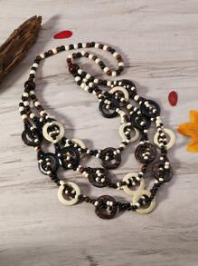 1pc Bohemian-Style Multi-Layer Circle Natural Coconut Shell & Wood Beaded Necklace