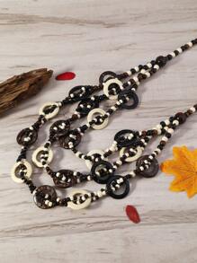 1pc Bohemian-Style Multi-Layer Circle Natural Coconut Shell & Wood Beaded Necklace