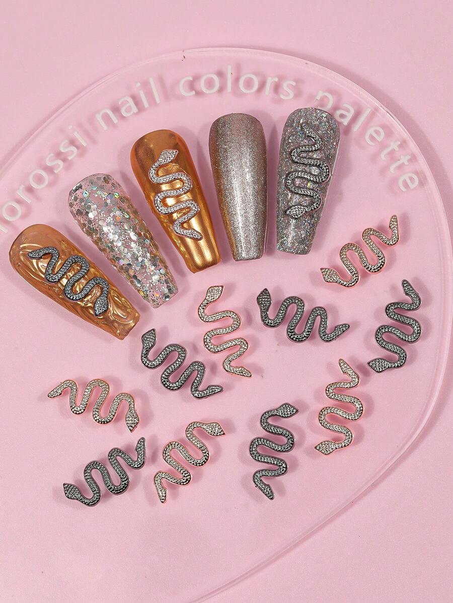 10 Pcs 3D Snake Nail Charms Alloy Snake Wave Nail Snake Art Metal Nail