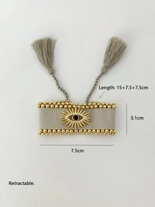 1 pulsera de tela de ojo y borla con cuentas negras / blancas / grises / cobre y tamaño ajustable