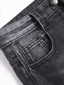 Teen Boy Black Side-Pocket Bone Design Straight Leg Jeans - Black - View 6