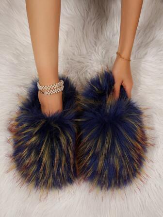 毛绒衬里拖鞋，软底，保暖，防滑，一脚蹬，黄色，秋冬，休闲散步