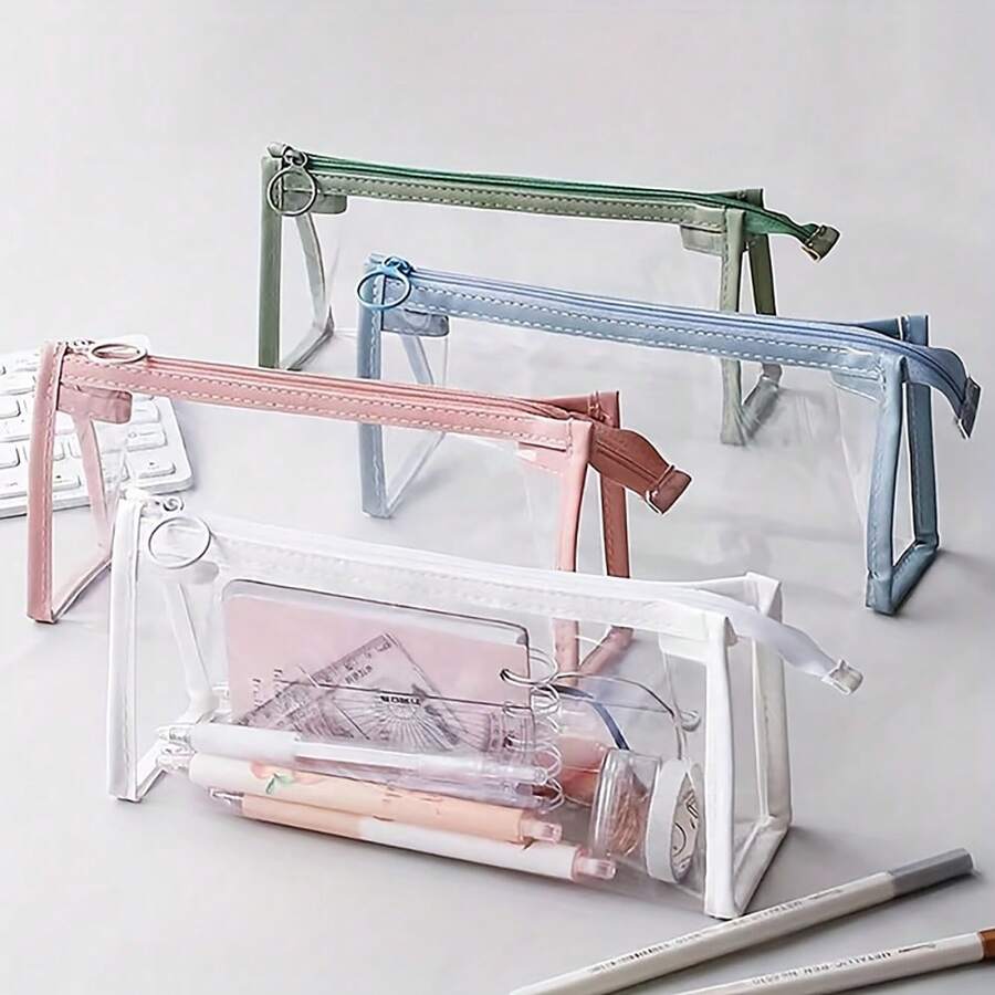 Bộ 4 Hộp Đựng Bút Chì Có Dây Kéo Trong Suốt, Bút Đánh Dấu/Bút/Bút Chì/Túi Trang Điểm, Bộ Đồ Vệ Sinh Du Lịch, Hộp Sắp Xếp Đa Chức Năng Cho Người Lớn - Nhiều màu - Xem 1