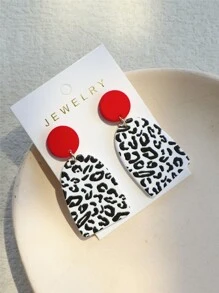 1 Đôi Bông Tai Acrylic Dài In Da Báo Đỏ Cho Nữ, Phong Cách Thanh Lịch - Nhiều màu - Xem 3