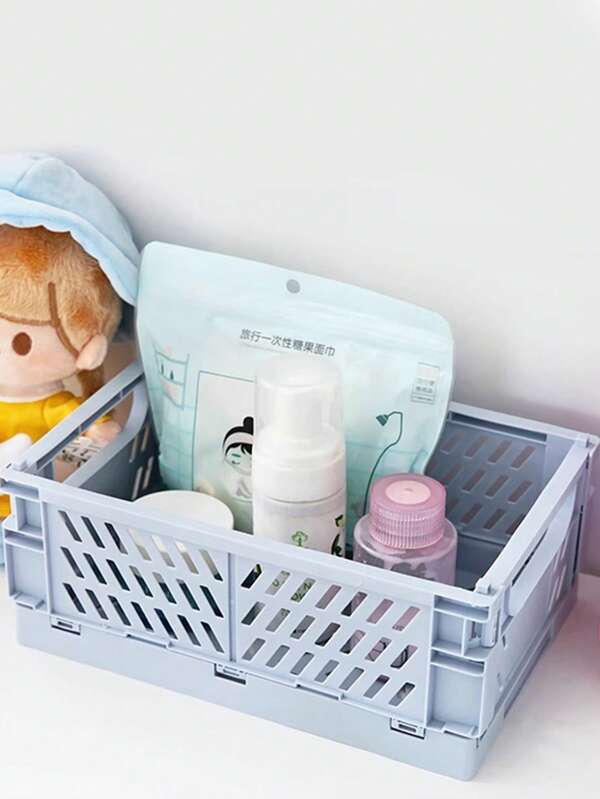 Folding Z 1pc Solid Color Desktop Storage Basket, White/Blue Plastic Foldable Desk Organizer For Home, Foldable Solid Color Stationery Storage Basket, Pastel Crates For Storage, Plastic Folding Baskets, Flower Decorations, Home Stuff, Table, Home Decorations, Home Organization And Storage, Room Decor, Room Decor Bedroom, For Back To School