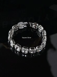 CVNANA 1個時尚冰冷手鍊,嘻哈風格,帶帶有旋轉式美元符號和鑲嵌鑽石裝飾 - 銀色 - 查看 11