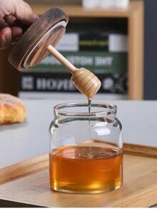 附木質攪拌棒的蜜罐，密封玻璃罐可儲存果醬或果凍，玻璃材質，健康和安全，收納，整理，廚房，旅行，廚房用品，廚房工具，廚房物品 - 透明 - 查看 3