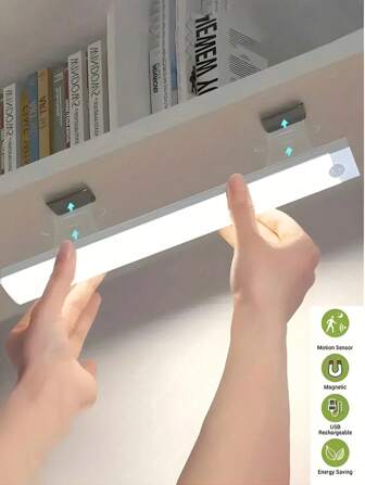 1pc LED Motion Sensor Cabinet Light, Under Counter Wall Closet Lighting, Wireless Magnetic USB Rechargeable Kitchen Night Light, Battery Powered Light, Suitable For Night Closet Cabinet Stairway