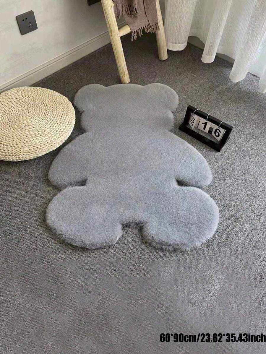 1 pieza de alfombra suave y esponjosa con forma de animal para sala de estar y dormitorio, alfombra de área para decoración del hogar - Gris - Ver 1