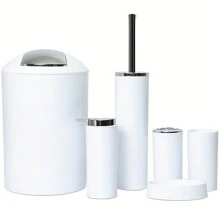 Bathroom Accessories Set 6 Pieces - Trash Can, Toothbrush Holder, Toothbrush Cup, Soap Dispenser, Soap Dish, Toilet Brush Holder - Modern Bathroom Decor Set Birthday, Housewarming, Holiday Gift Set,Christmas Gift Set,(Beige, Black, White, Gray)