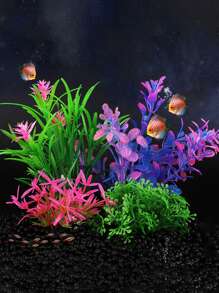 1 件装水族箱装饰人造植物套装适用于鱼缸水下世界景观，高品质假水植物装饰（底色随机），适用于水族箱和鱼缸装饰