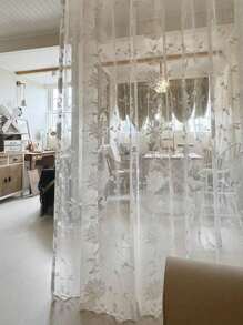 1 pieza Cortina de encaje con patrón de flores color crema para habitación de princesa, habitación de hija, sala de estar, dormitorio, balcón, estudio, etc., estilo de bolsillo para barra, sin riel y sin varilla romana.