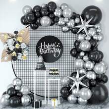 86/100/105入組黑色和銀色氣球花環套件，黑色和金屬銀色乳膠氣球，黑色和銀色氣球拱門，適用於生日婚禮週年慶典畢業派對裝飾 - 組合套裝 - 查看 1