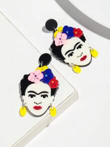 1 Pair Fashionable & Cute Colorful Acrylic Flower Decor Pendant Earrings, Suitable For Women's Daily Wear