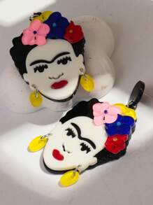 1 Pair Fashionable & Cute Colorful Acrylic Flower Decor Pendant Earrings, Suitable For Women's Daily Wear