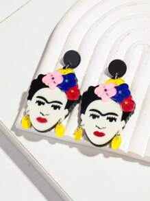 1 Pair Fashionable & Cute Colorful Acrylic Flower Decor Pendant Earrings, Suitable For Women's Daily Wear