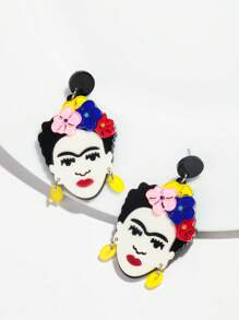 1 Pair Fashionable & Cute Colorful Acrylic Flower Decor Pendant Earrings, Suitable For Women's Daily Wear