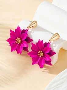 1 paire de boucles d'oreilles fleuries exagérées et vives à la mode, boucles d'oreilles polyvalentes élégantes pour femmes, idéales pour les voyages et les stations balnéaires - boucles d'oreilles fleurs - Voir 2