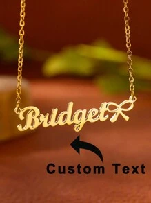 1 pieza Collar con nombre de mariposa personalizado, collar de acero inoxidable con lazo dorado personalizado para mujer, regalo de joyería para fiesta y Navidad - Amarillo Oro - Ver 2