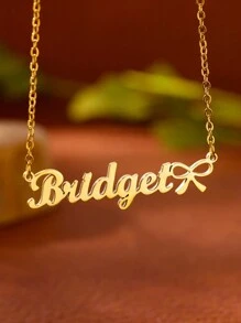1 pieza Collar con nombre de mariposa personalizado, collar de acero inoxidable con lazo dorado personalizado para mujer, regalo de joyería para fiesta y Navidad - Amarillo Oro - Ver 6