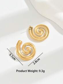 1pair Fashionable Abstract Mosquito-Repellent-Incense Shaped Stainless Steel Stud Earrings For Women, Retro Earrings For Celebrations And Sexy Outfits - Yellow Gold - View 9