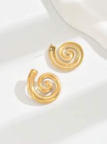 1pair Fashionable Abstract Mosquito-Repellent-Incense Shaped Stainless Steel Stud Earrings For Women, Retro Earrings For Celebrations And Sexy Outfits - Yellow Gold - View 6