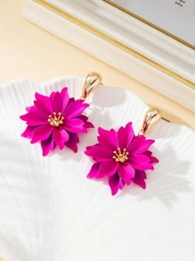 1 paire de boucles d'oreilles fleuries exagérées et vives à la mode, boucles d'oreilles polyvalentes élégantes pour femmes, idéales pour les voyages et les stations balnéaires - boucles d'oreilles fleurs - Voir 13