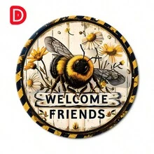 1入組8x12英寸、8x8英寸圓形金屬錫牌，新奇復古裝飾招牌，可掛式裝飾，蜜蜂、花朵、歡迎朋友、房間裝飾、房間裝飾材料、戶外裝飾、街道、農場、辦公室、花園、餐廳、酒吧、咖啡廳、車庫、夏日派對、鄉村風格、金屬牌、家居別緻壁飾、男人窩、女人窩，防水防塵，多彩 - 彩色 - 查看 12