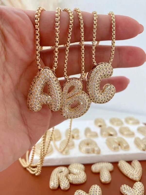 1 Peça Novo Colar de pingente de letra A-Z 26 CZ Exagerado Grande Estilo Hip-Hop de Luxo, Colar de corrente em aço inoxidável com banho de ouro 18K para homens e mulheres com nome ou inicial.