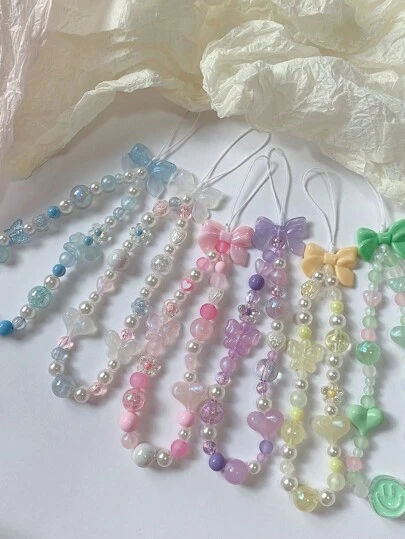 Chic Style Handheld Chain Phone Case Lanyard Beaded Chain Wrist Strap Bracelet Bow Knot Design Anti-Lost For Women Gifts For Mother, Family, Friends, Birthday, Holiday Phone Charm, Phone Chain