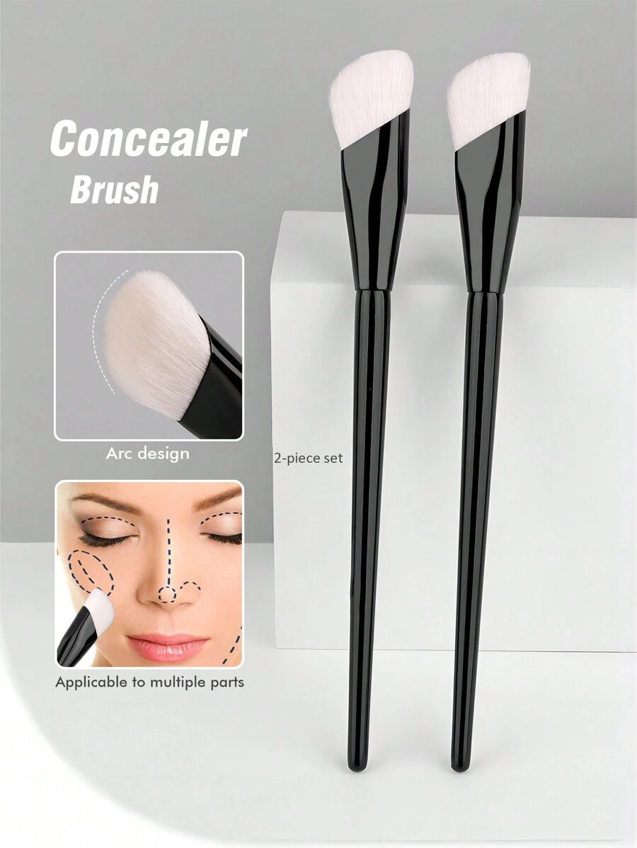 2 件套遮瑕刷水滴刷头设计化妆刷，多功能便携式工具刷，用于遮盖黑眼圈、泪管、痘印、痤疮 - 黑色 - 查看 1
