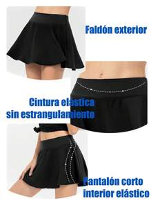 Falda Deportiva para Mujer Moda, Ropa Deportiva de Secado Rápido para Dama, Falda Forrada con Tenis Danza Yoga Entrenamiento - Negro - Ver 6