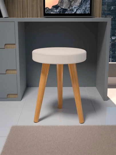 Inaugurates Furniture Banqueta Redonda Estofada Tecido Suede Com Pés Palitos De Madeira