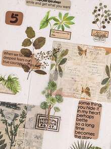 1 Cuaderno con 20 hojas de pegatinas decorativas vintage de flores y plantas botánicas de PET para scrapbooking - Multicolor - Ver 4