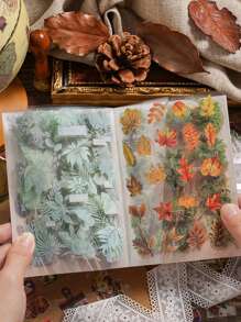 1 Cuaderno con 20 hojas de pegatinas decorativas vintage de flores y plantas botánicas de PET para scrapbooking - Multicolor - Ver 1