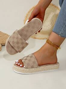 Sandali con zeppa espadrille da nuova arrivata, stile retrò con materiale in lino, suola spessa, effetto anti-età e calzata comoda