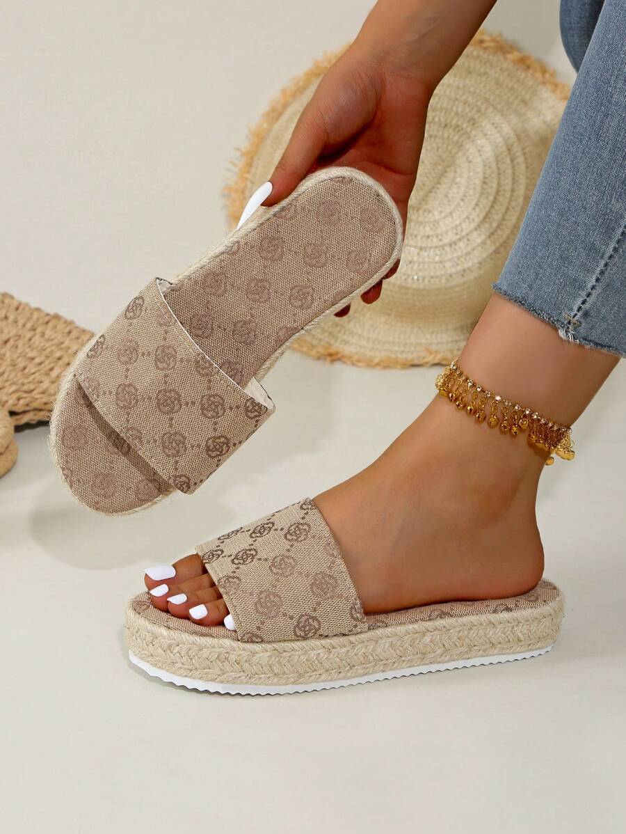 Sandali con zeppa espadrille da nuova arrivata, stile retrò con materiale in lino, suola spessa, effetto anti-età e calzata comoda