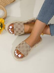 Sandali con zeppa espadrille da nuova arrivata, stile retrò con materiale in lino, suola spessa, effetto anti-età e calzata comoda