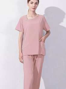 Uniformes  femeninos, batas blancas largas, uniformes de laboratorio - Rosa - Ver 5