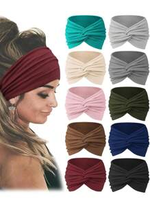 1/10 件装波西米亚风欧美运动头带，女士宽版瑜伽弹力头带，跑步头带，运动发饰，头巾，吸汗带，秋冬季度假装扮发带，女士优雅围巾，女士头巾，柔软头巾