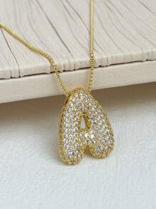 1 Peça Novo Colar de pingente de letra A-Z 26 CZ Exagerado Grande Estilo Hip-Hop de Luxo, Colar de corrente em aço inoxidável com banho de ouro 18K para homens e mulheres com nome ou inicial.