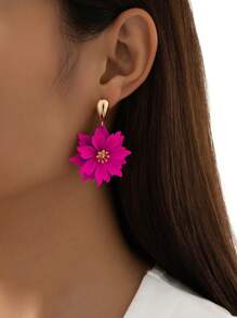 1 paire de boucles d'oreilles fleuries exagérées et vives à la mode, boucles d'oreilles polyvalentes élégantes pour femmes, idéales pour les voyages et les stations balnéaires - boucles d'oreilles fleurs - Voir 12