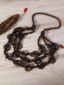 1pc Bohemian-Style Multi-Layer Circle Natural Coconut Shell & Wood Beaded Necklace