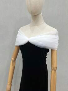 1 件白色新娘蕾丝面纱和无肩带披肩，可调节后背，带领 - 彩色 - 查看 13